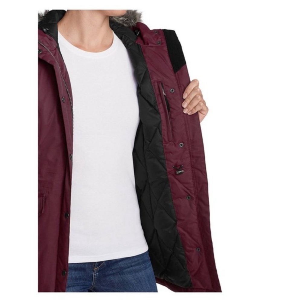 EDDIE BAUER Superior III Down Parka with Faux Fur Hood Dark Berry Small - Picture 3 of 10